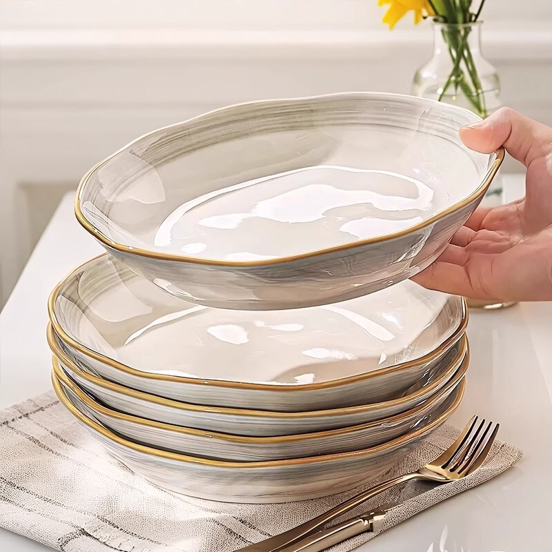 High-Temperature Underglaze Ceramic Tableware Set for Home Use, Simple Ceramic Bowls and Plates Set
