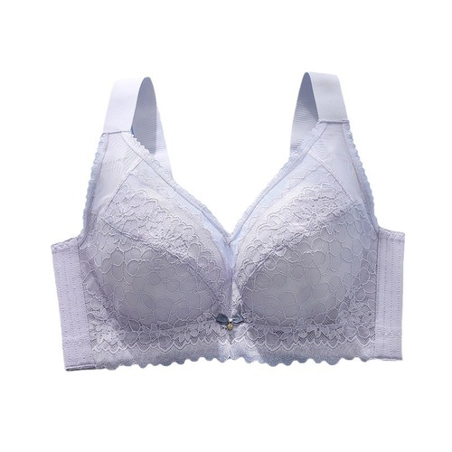 Non-magnetic lace latex large size underwear thin 0.2CM large breasts appear smaller push-up adjustable bra without wires for women