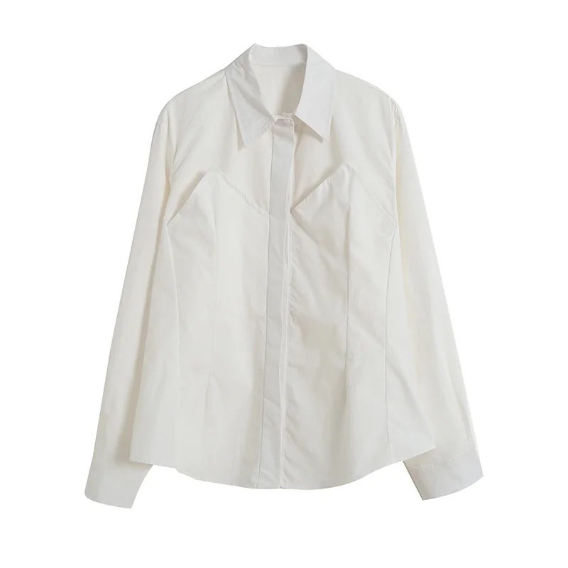 Fake two spring new style big pocket lapel loose white shirt NSAC27041