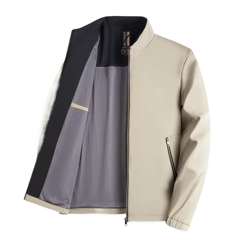 Spring and Autumn Business Casual Collarless Outerwear for Men, Unisex Fashion Jacket, Cotton Parka Shirt, Father's Day Men's Apparel Jacket