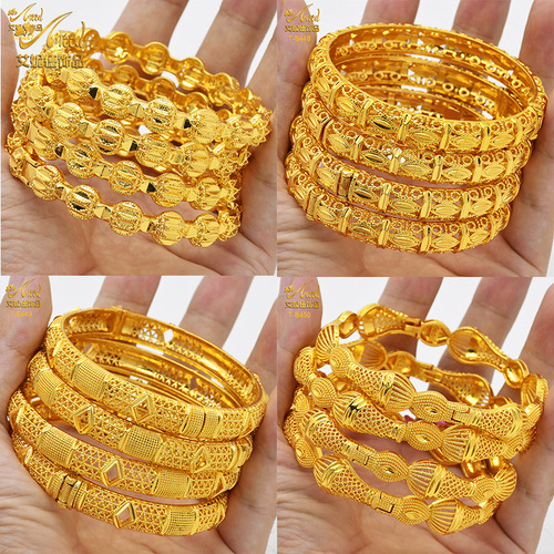 Bestselling 24K Gold Plated Openwork Bangle Bracelet, Ethiopian Women's Sand Gold Bracelet, Wholesale Jewelry