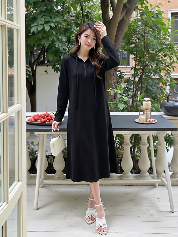 65-160kg Plus Size Women's Fleece-Lined Thick Hooded Sweatshirt Dress 2025 Autumn/Winter Style for Slightly Chubby Girls, Simple Dress 65-160kg Plus Size Women's Fleece-Lined Thick Hooded Sweatshirt Dress 2025 Autumn/Winter Style for Slightly Chubby Girls, Simple Dress