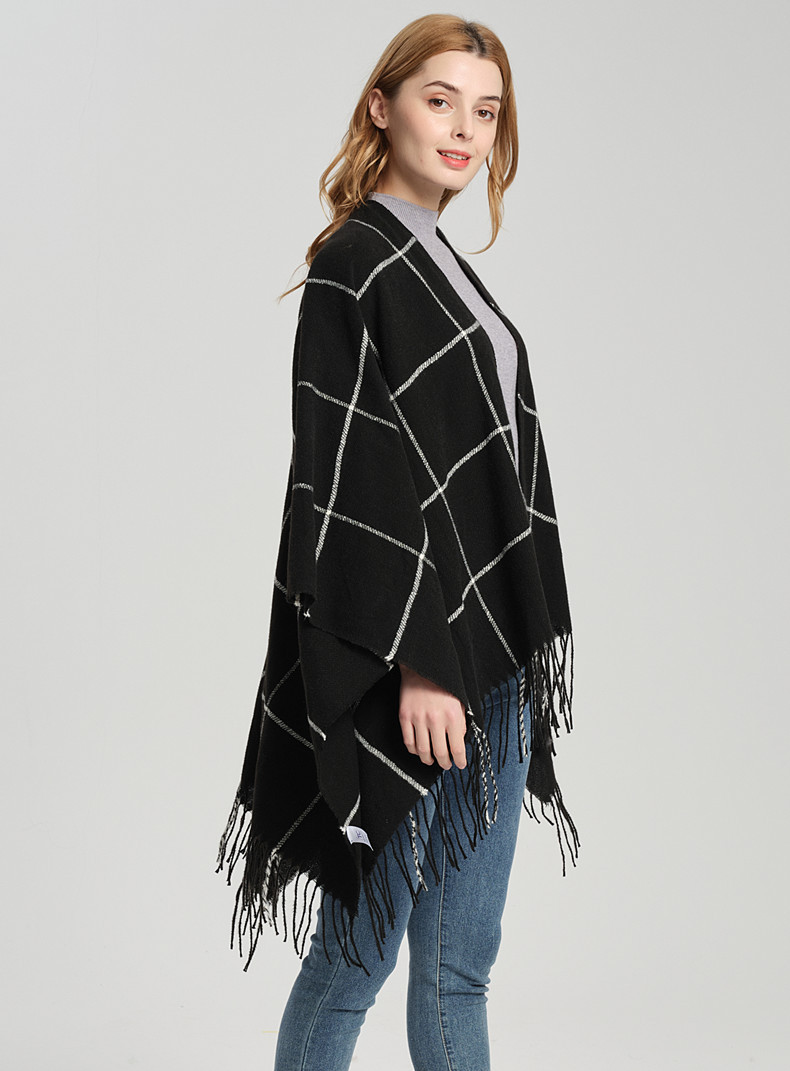 Unisex Cape Frühling und Winter gewebt Acryl große Plaid Quaste geteilt Cape_voghion.com