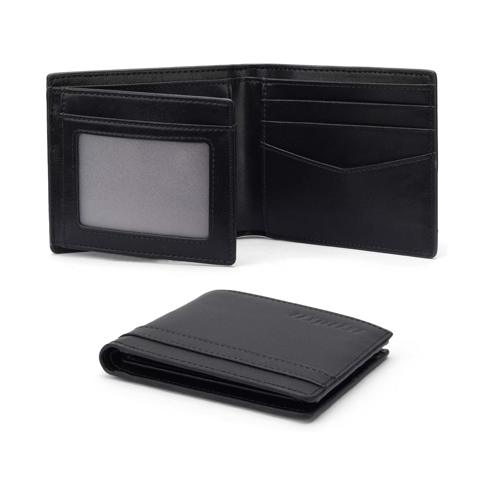 Comercio exterior ligero y delgado, gran capacidad, cartera de tres plegadas, cartera de cuero corta con ventana de identificación, cartera de cuero de vaca de capa superior