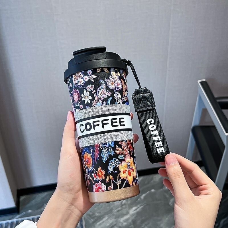 铃兰花高颜值不锈钢保温杯霸王茶姬同款带提绳吸管家用便携咖啡杯|undefined