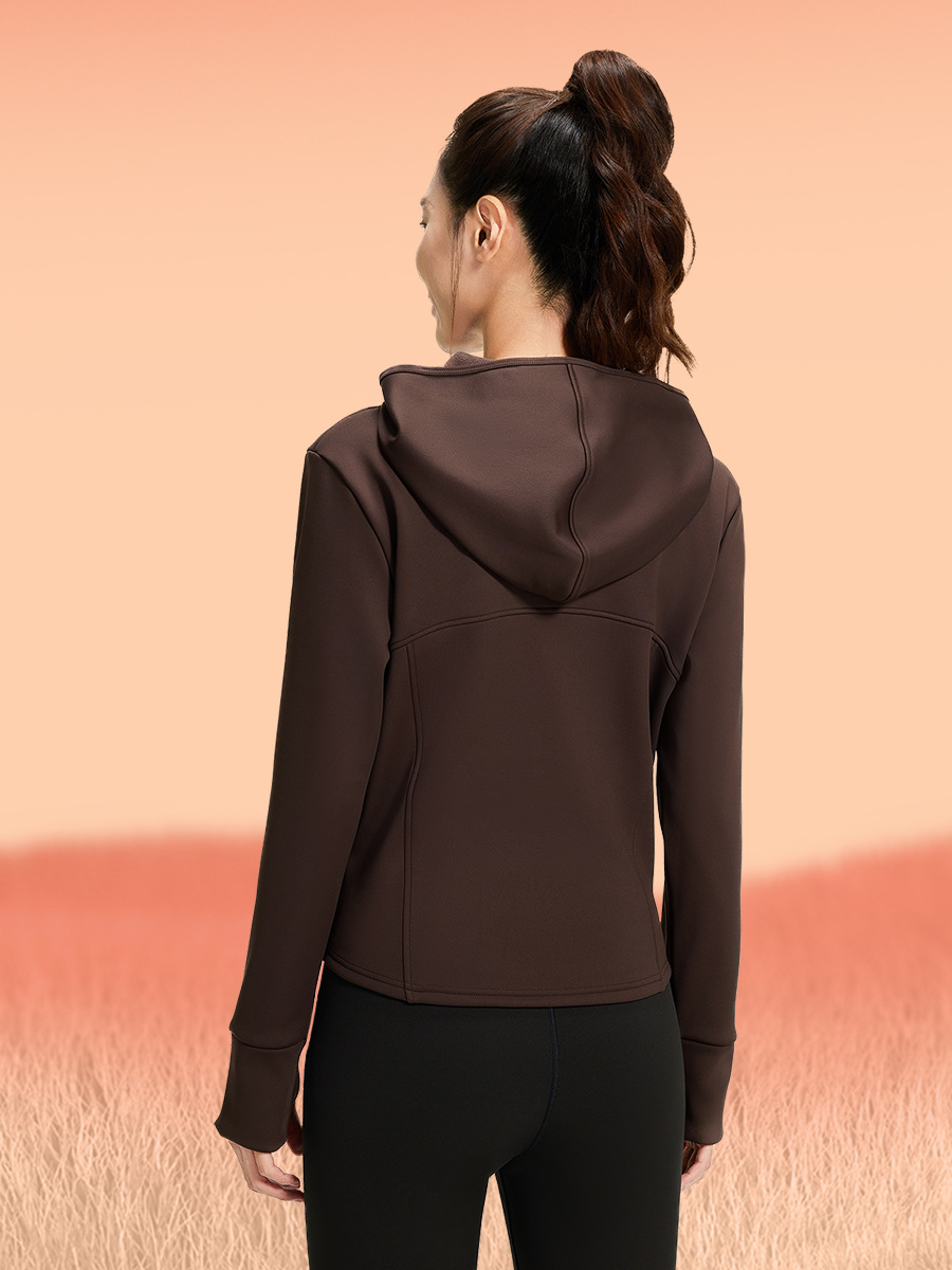 Juyi Tang otoño y invierno miel de melocotón conjunto de terciopelo más terciopelo grueso con bolsillo con capuchón cálido conjunto de yoga deportivo