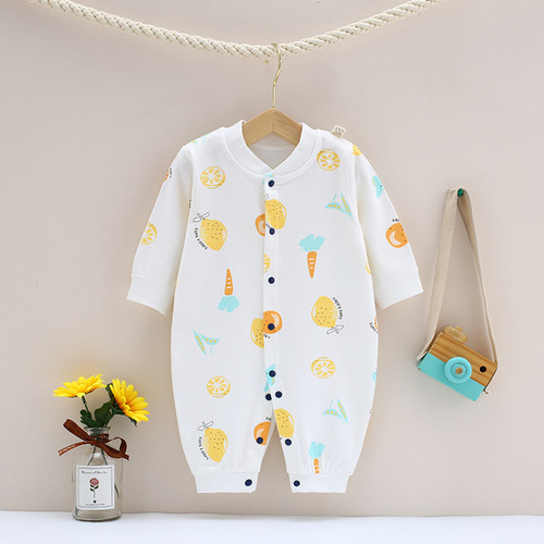 Baby Bodysuit, Combed Cotton, Unisex Long-Sleeve Crawling Suit, Spring and Autumn Printed Romper
