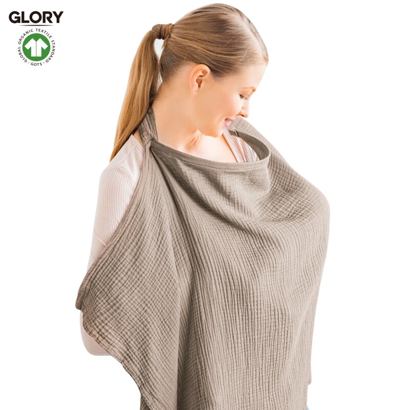 Gots Certified Source Manufacturer Custom-Made Organic Pure Cotton Crepe Cloth Breastfeeding Anti-Exposure Protective Blanket Nursing Cover