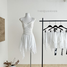 KUBERAS 短款设计感不规则蕾丝拼接雪纺半身裙高级感小众A字短裙