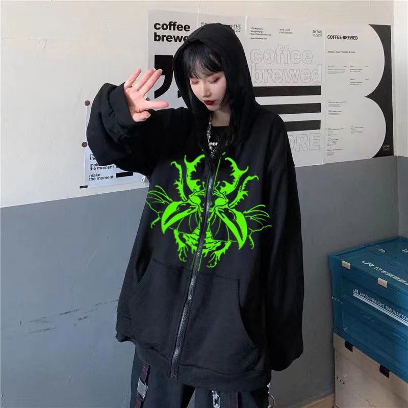 Gothic Kapuzenpullover Mit Schmetterling Unisex Zip-up Sweatshirt_voghion.com