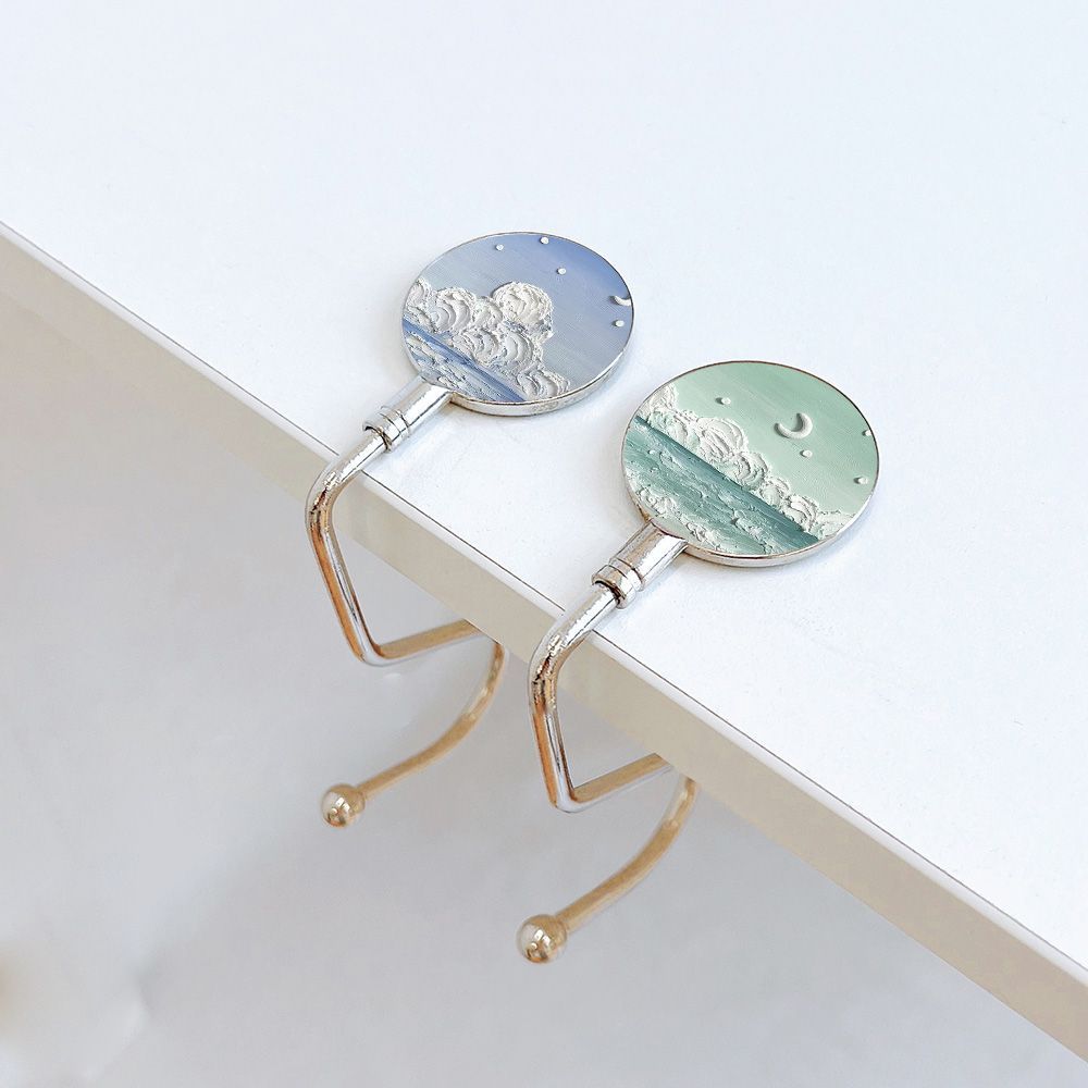 Pintura al óleo nebulosa luna mar mochila de estudiantes gancho de escritorio de escritorio desmontable gancho de escritorio antideslizante