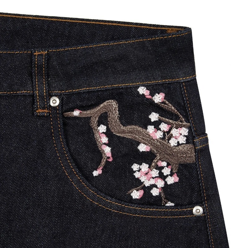 derschutze ヨーロッパとアメリカのレトロな梅の花の刺繍ストレートレッグパンツ、男性と女性用、多用途でパーソナライズされたストリートトレンディジーンズクロスボーダー|undefined