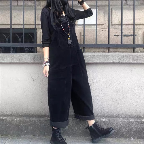 Spring and Autumn New Loose and Slimming Plus Size Casual Straight Leg Wide Leg Harness Pants for Women, Versatile and Fashionable One-Piece Pants