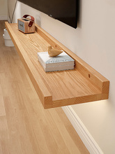 松木实木板电视柜悬空一字板墙面置物柜客厅置物架墙上装饰展示架