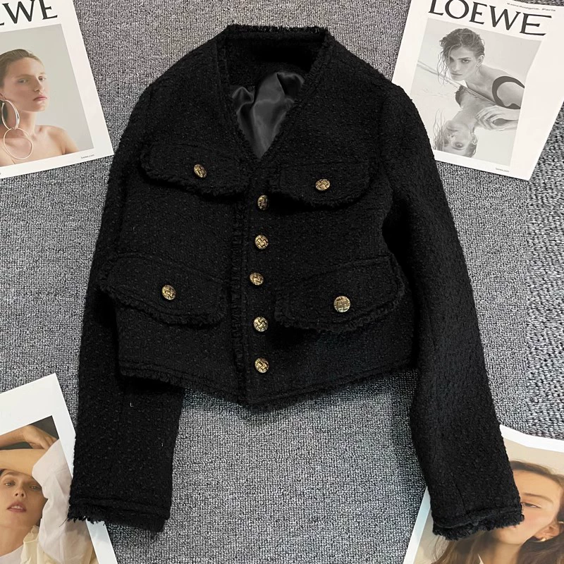 Зимний черный дизайнерский костюм куртка для отдыха, стиль Chanel, тренд сезона, для подростков