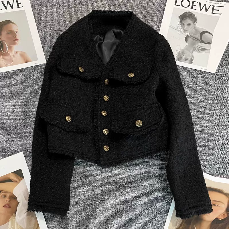 Зимний черный дизайнерский костюм куртка для отдыха, стиль Chanel, тренд сезона, для подростков