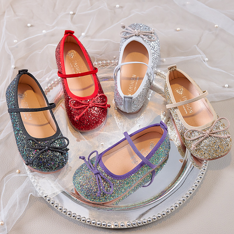 2025 New Flat Shoes Small Leather Shoes Cute Bow Ballet Shoes Princess Shoes Girls Four Seasons Single Shoes 5