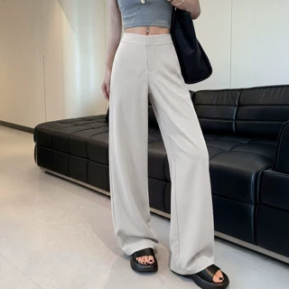 老钱风休闲裤女2026新款夏季薄款高级感垂感西装裤直筒窄版阔腿裤
