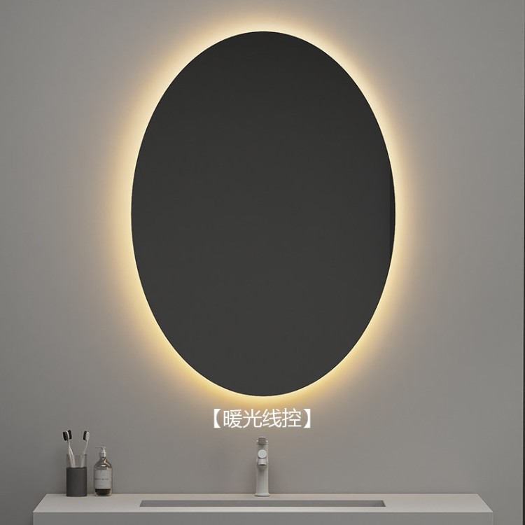 espejo inteligente elíptico de alta definición de forma especial espejo de maquillaje colgado en la pared con iluminación LED pantalla táctil anti-nebble espejo de baño
