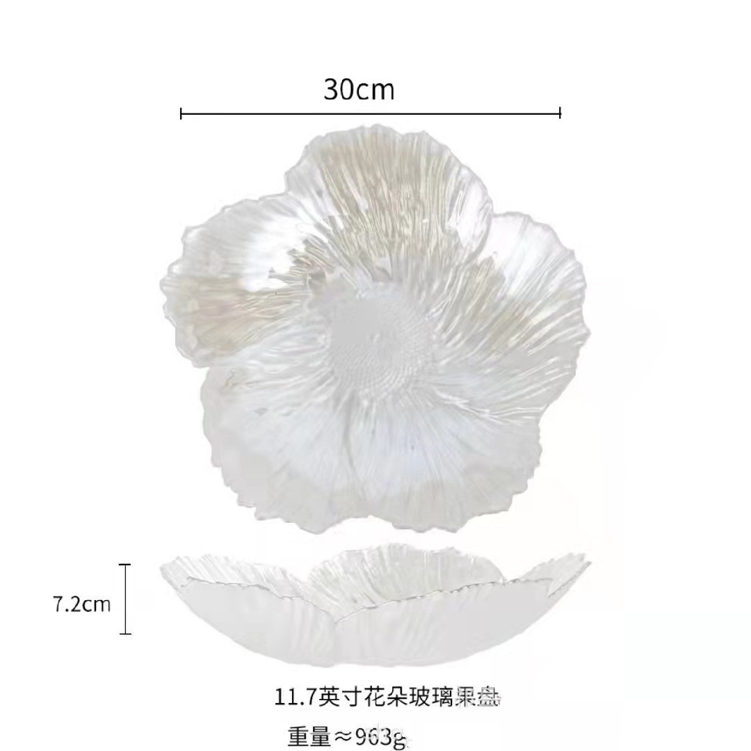 Flores nórdicas modernas caseras plato de frutas de cristal plato de bocadillos hermoso brillo perlado simple de alto valor plato rojo en línea