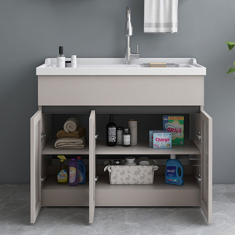 N5 Space Aluminum Balcony Washing Machine Cabinet with Washboard Wash Basin Sink Bathroom Cabinet Outdoor Home Integrated Table E18