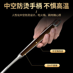 Factory-made kitchen oil-skimming 304 stainless steel long-handled strainer spoon for noodles, household deep-frying colander with extended design, and large stainless steel draining ladle