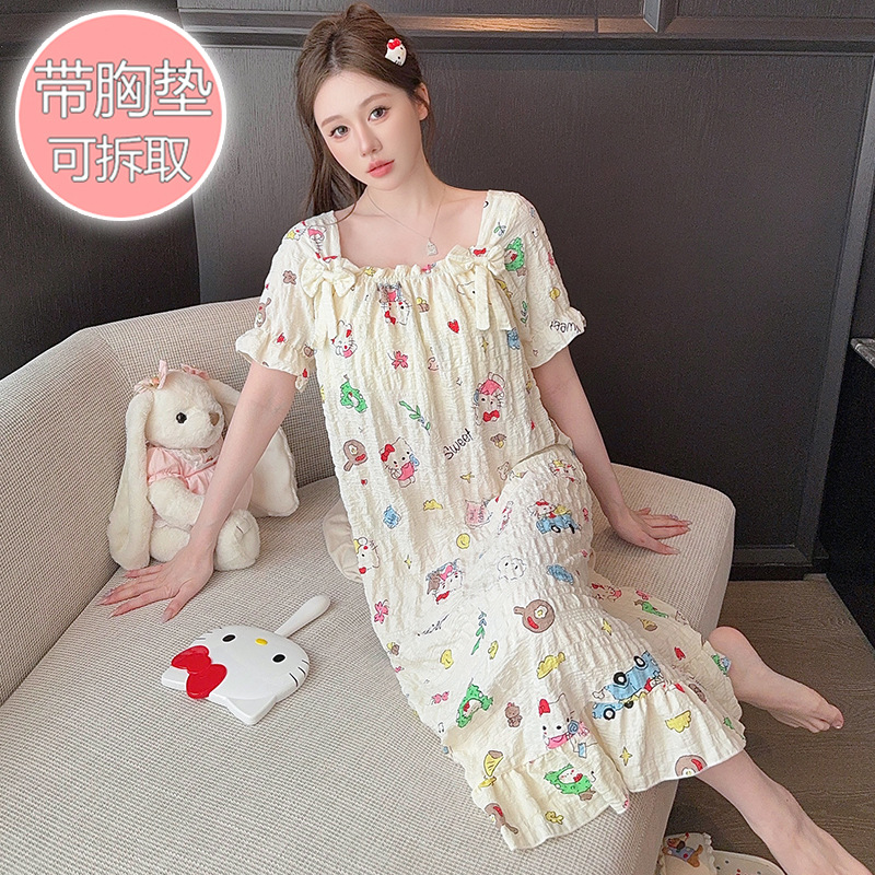HelloKitty pijamas para mujer verano nube de algodón con almohadilla para el pecho camisón de manga corta talla grande 200 kg servicio a domicilio