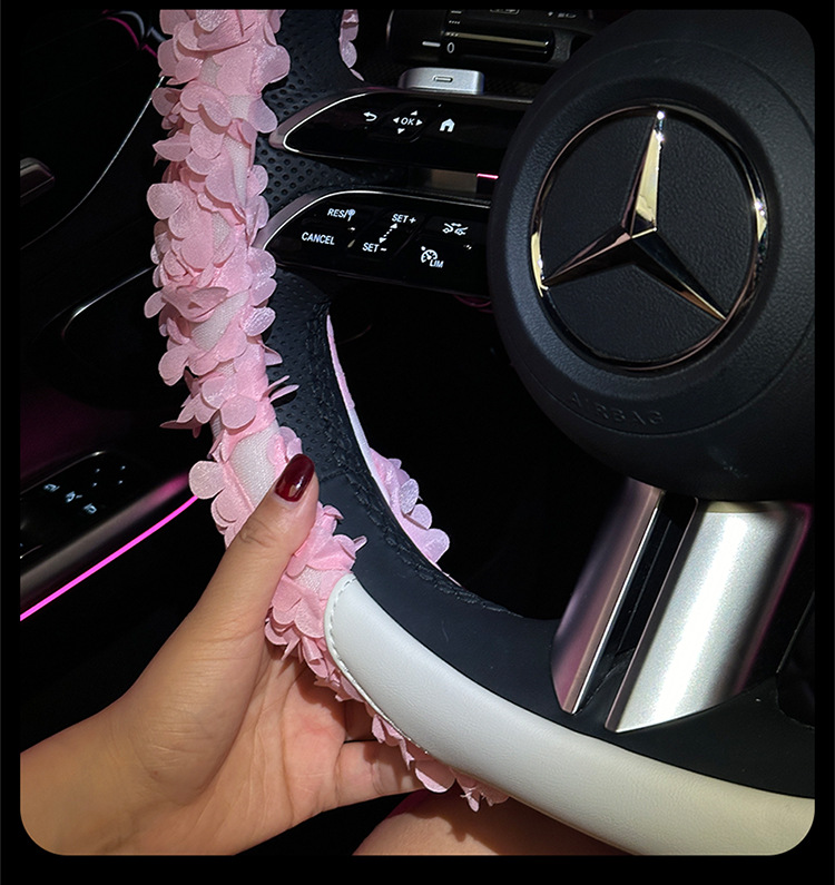 2025 Goddess Exclusive Car Steering Wheel Cover Lace Petal Light Luxury Chanel Style Decorative Cover Round D Shape