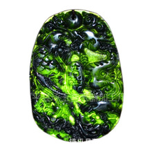 玉石玉器厂家批发黑墨玉吉祥龙凤吊坠黑绿玉吊坠墨绿玉龙凤