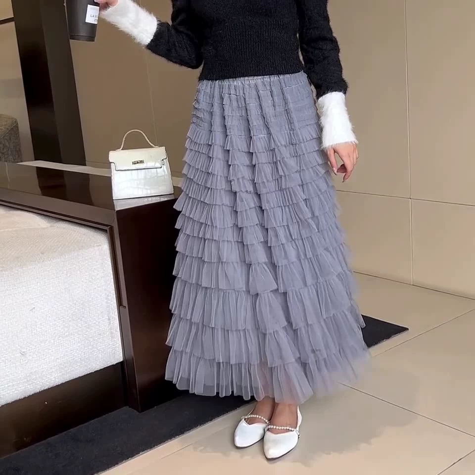Внешняя торговля слоистая юбка торта сетчатая юбка-юбка с бюстом женский дизайн маленький человек весна и лето 2025 новая длинная юбка