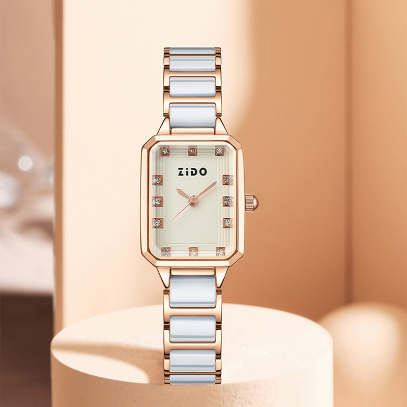 Women's Square Quartz Watch With Ceramic And Steel Bracelet_voghion.com