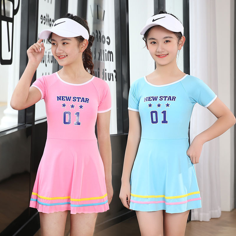 Children's Swimsuit Sports Professional Training Short-sleeved One-piece Skirt Swimsuit Quick-drying Girls' Swimsuit Hot Spring
