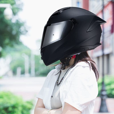 Motosiklet kaskı (dəbilqə) — and Women in Summer Retro Motorcycle - matt-black-silver-plated-lenses-m