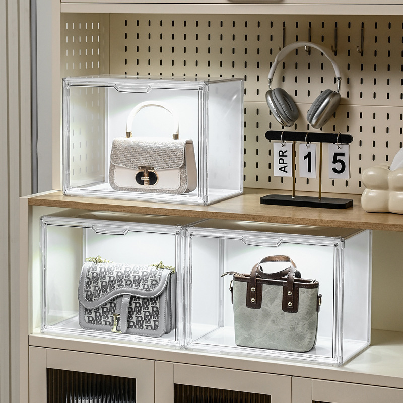 Lighted Bag Storage Box, Luminous Transparent Hand-Made Display Cabinet, Cosmetics Led Transparent Voice-Controlled Dust-Proof Desktop Lighted Bag Storage Box, Luminous Transparent Hand-Made Display Cabinet, Cosmetics Led Transparent Voice-Controlled Dust-Proof Desktop