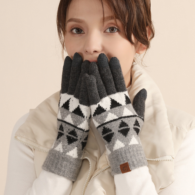 日本のウールのニットの手袋の女性の冬の保温のすべての指の手袋のベルベットの厚い騎乗の毛糸のタッチパネルの手袋の男|undefined