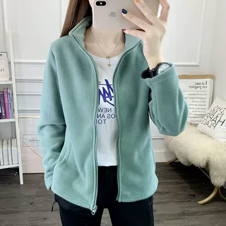 跨境抓绒衣摇粒绒外套女长袖上衣户外冲锋衣秋冬双面加厚卫衣开衫