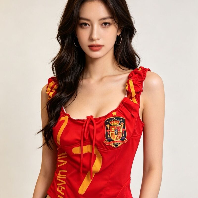 World Cup Football Babe American-Style Spicy Girl Summer Tube Top Short Cheerleader Top Support Outfit with Straps World Cup Football Babe American-Style Spicy Girl Summer Tube Top Short Cheerleader Top Support Outfit with Straps