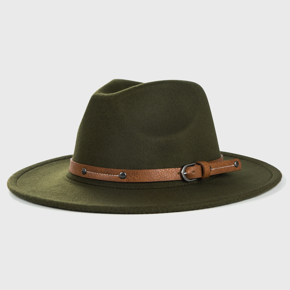3780g Weight Fedora Hat Hats Type Outdoor Occasion Woolen Material Solid Color Pattern Autumn&Winter Season Unisex Gender Basic Style Army Green, Royal Blue, Navy Blue, Grey, Red, Wine Red, Camel, Black Color Big Eaves Rim Retro Woolen Hats For Men And Women Belt Metal Buckle Felt Hat Simple Big Brim Jazz Hat 5