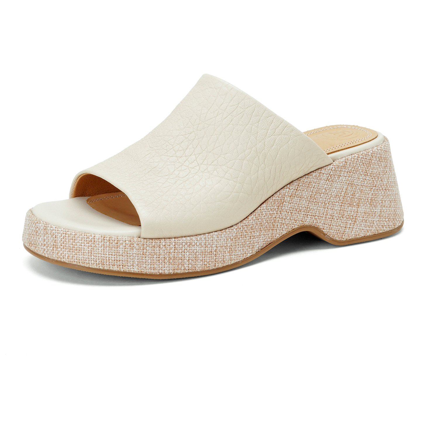 Sandal nữ da cừu gót xuồng hở mũi quai ngang đế dày — Xám voi