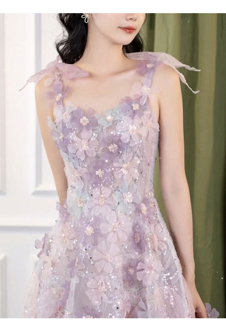 Women's Purple Lace Floral Banquet Dress High-End Slip Dress Light Luxury Niche Style New Fashion For Wedding Party Wear_ecoleips.com