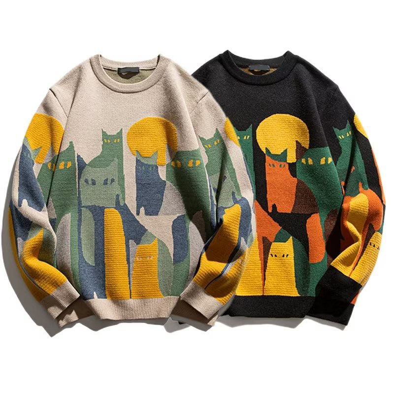 2023 autumn and winter New National Fashion round neck sweater men's fashion brand long sleeve knitted bottoming shirt sweater top coat