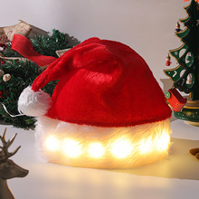巧驰跨境新款圣诞节装饰长毛绒发光led圣诞帽圣诞老人帽圣诞用品
