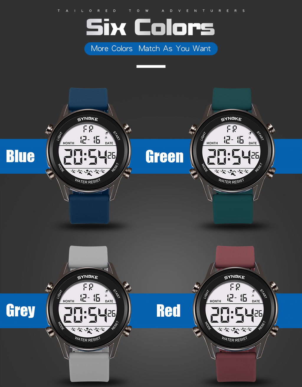 SYNOKE Men's Sports Silicone Electronic Watch Waterproof Luminous Large Screen Outdoor Mountaineering Watch Running Student Fashion_voghion.com