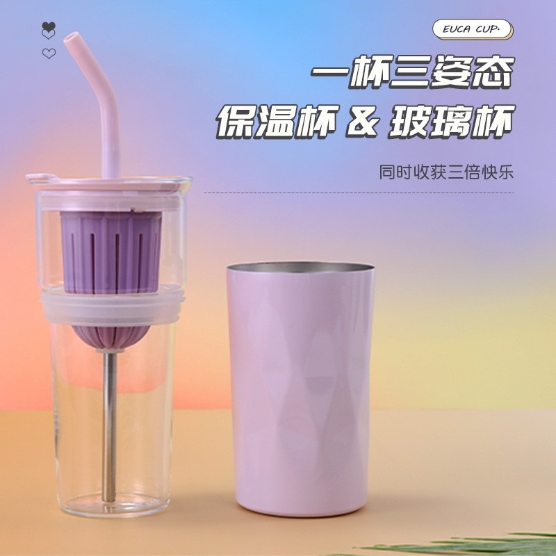Taza de aislamiento de vidrio de alta borosilicona 304 acero inoxidable de doble capa portátil taza de agua de oficina