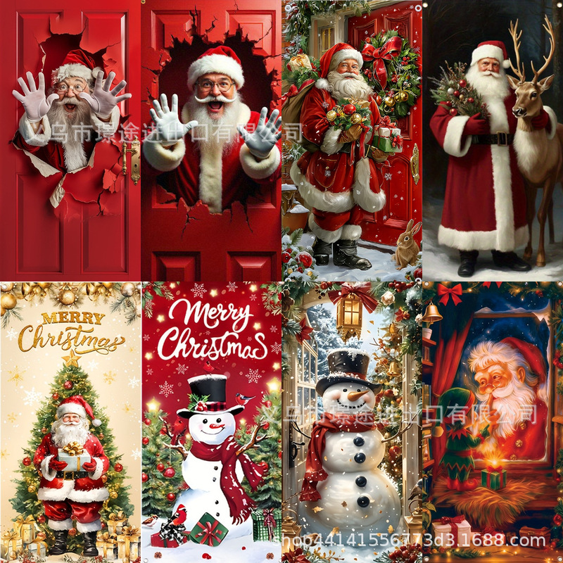 New Cross-Border Christmas Door Cover Santa Claus Merry Christmas Decoration Arrangement Flag Outdoor Hanging Flag New Cross-Border Christmas Door Cover Santa Claus Merry Christmas Decoration Arrangement Flag Outdoor Hanging Flag