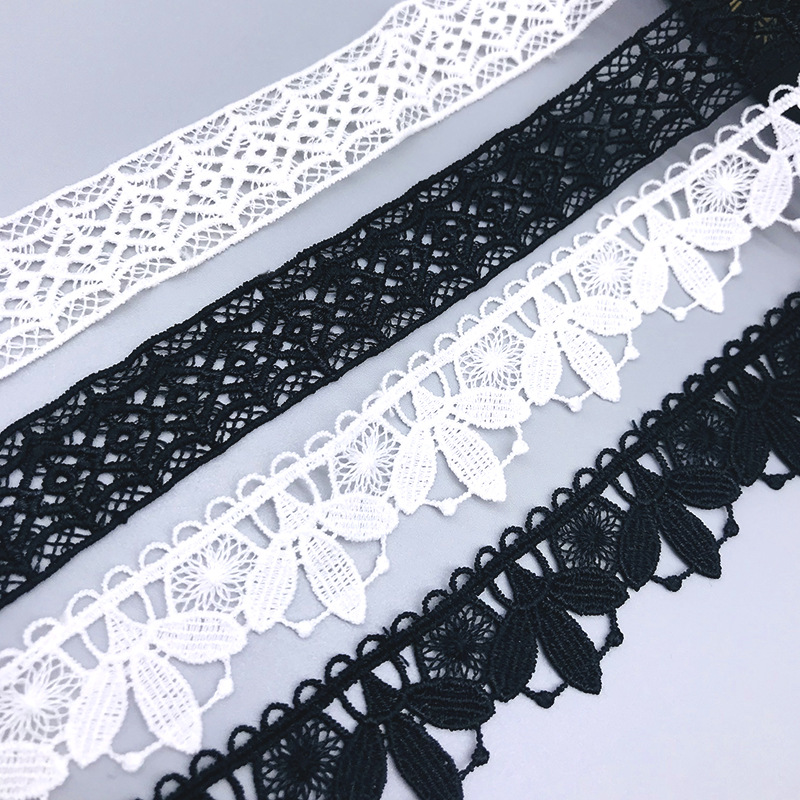 新款外贸无弹力细线牛奶丝刺绣水溶花边女装辅料条码蕾丝花边
