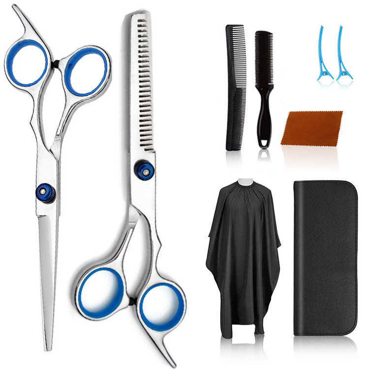 Venta al por mayor de fábrica de alta calidad tijeras de peluquería traje de peluquería del hogar tijeras planas tijeras de dientes combinación