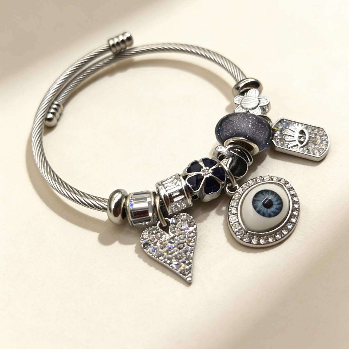 Panjia pulsera de acero inoxidable explotadora transfronteriza diamante plata aleación diablo ojo de amor nota joyas de flores image 4