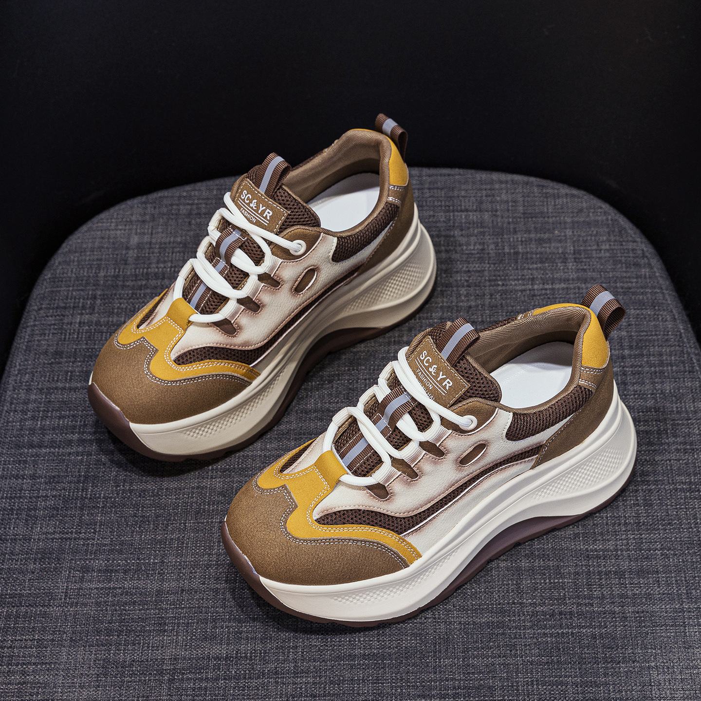Giày sneaker nữ đế dày 2026 mới nhất thu đông, phong cách thể thao đa năng, đế mềm êm ái tăng chiều cao — M2962 màu vàng, M2962 màu xanh lá cây