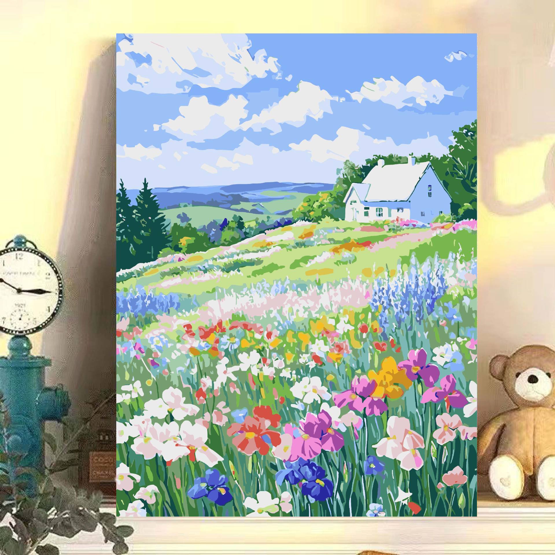 Paisaje floral diy relleno manual acrílico pintura al óleo digital de alto valor de color curado 0 pintura al óleo de relleno base en el viento